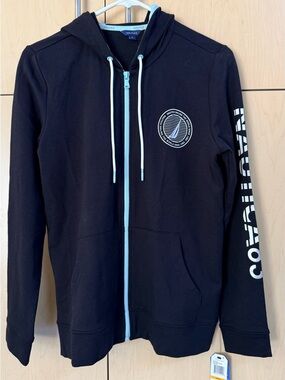 NAUTICA Black Hoodie with Light Blue Trim and Logo